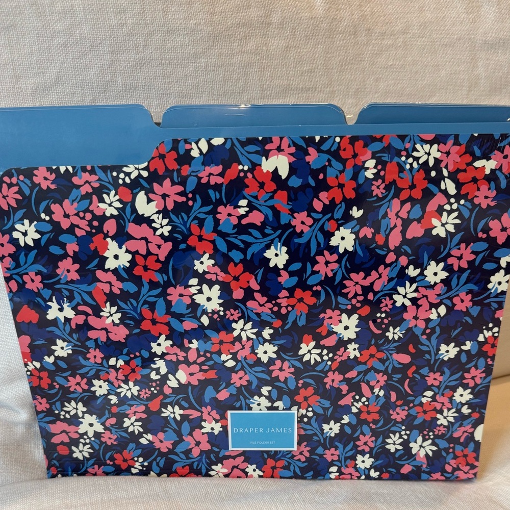 DRAPER JAMES File Folders Blue Floral Red Gingham Check Polka Dots Set of 9 NWT